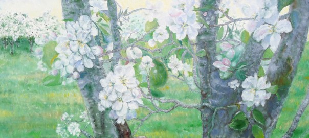 blomstrende æbletræ 100x80 af kunstmaler Birgitte Nielsen